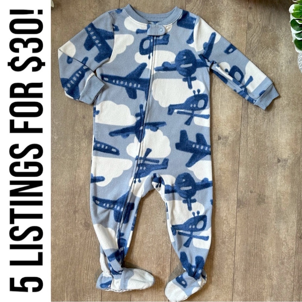 Carter’s Baby Toddler Boy Blue Airplane Print Zip Footies Pajamas One Piece 18M